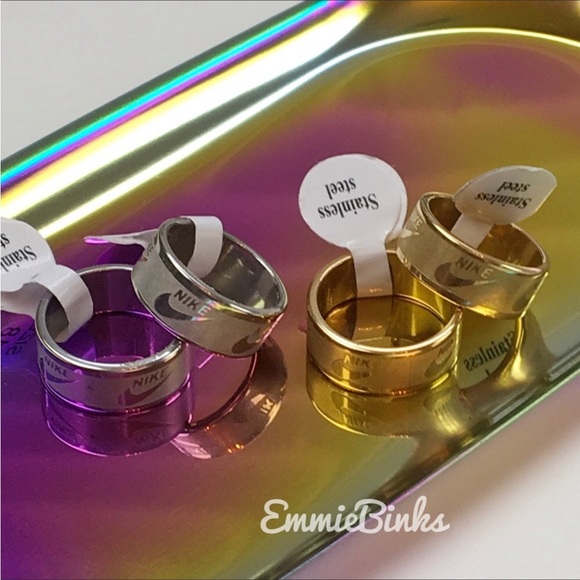 NWT Nike Swoosh Etched Stainless Steel Band Ring - Unisex Minimalist Design - Picture 11 of 13